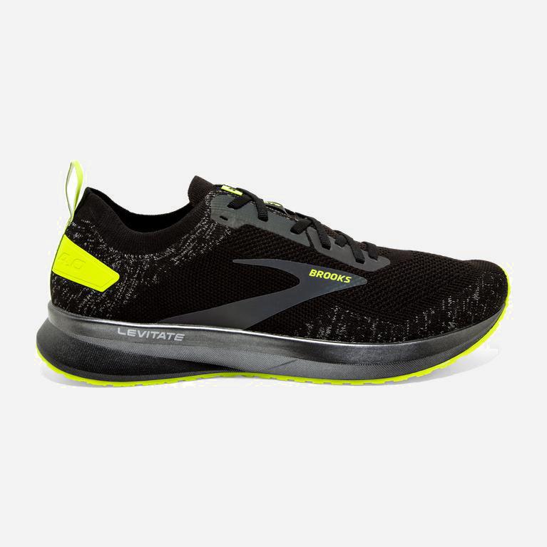 Brooks Levitate 4 Israel - Men's Road Running Shoes - Black/Nightlife/GreenYellow (45073-HFJM)